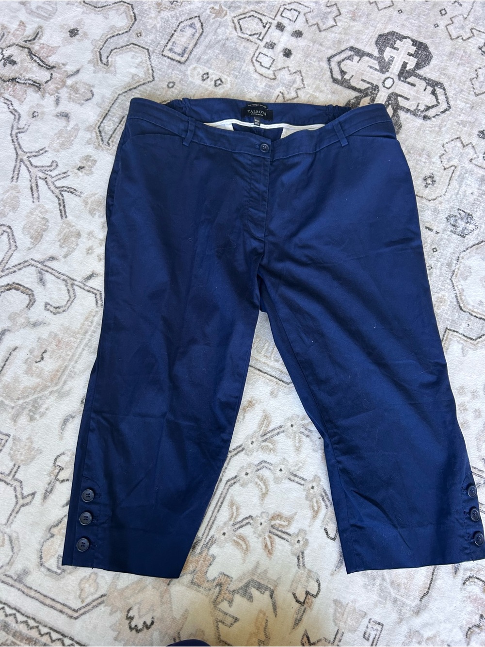 Talbots Navy Button-Cuff Crop Pants